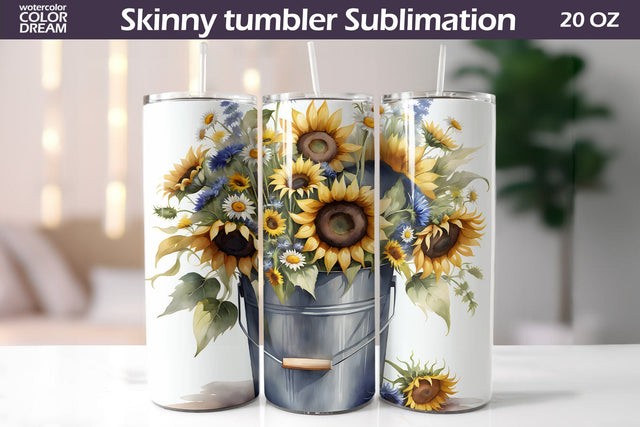 Sunflowers Tumbler Wrap | Wildflowers Tumbler Sublimation Sublimation WatercolorColorDream 