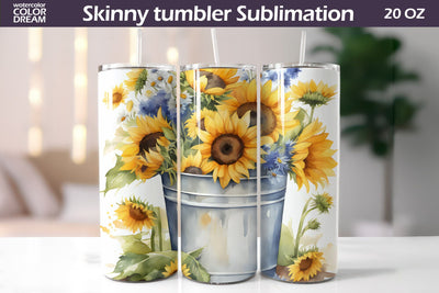 Sunflowers Tumbler Wrap | Wildflowers Tumbler Sublimation Sublimation WatercolorColorDream 