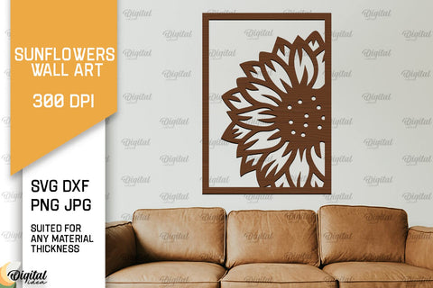 Sunflowers Wall Art Laser Cut Bundle. Flowers Wall Decor SVG SVG Evgenyia Guschina 