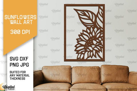 Sunflowers Wall Art Laser Cut Bundle. Flowers Wall Decor SVG SVG Evgenyia Guschina 