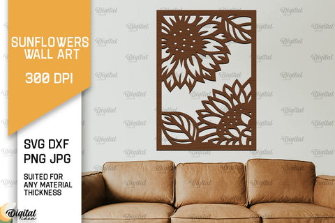 Sunflowers Wall Art Laser Cut Bundle. Flowers Wall Decor SVG SVG Evgenyia Guschina 