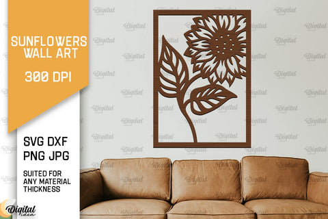 Sunflowers Wall Art Laser Cut Bundle. Flowers Wall Decor SVG SVG Evgenyia Guschina 