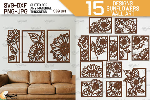 Sunflowers Wall Art Laser Cut Bundle. Flowers Wall Decor SVG SVG Evgenyia Guschina 