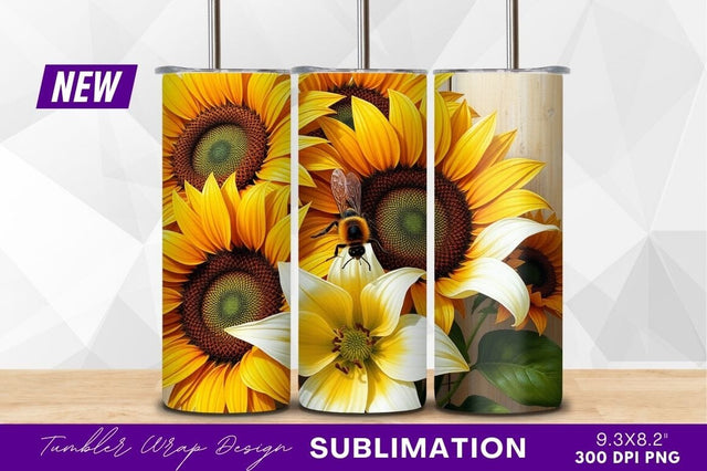 Sunflowers white flower and a honey bee Sublimation Regulrcrative 