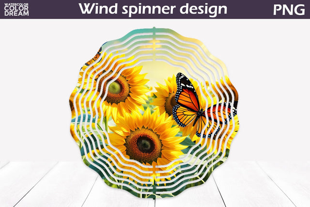 Sunflowers Wind Spinner | Summer Butterfly Wind Spinner Sublimation WatercolorColorDream 