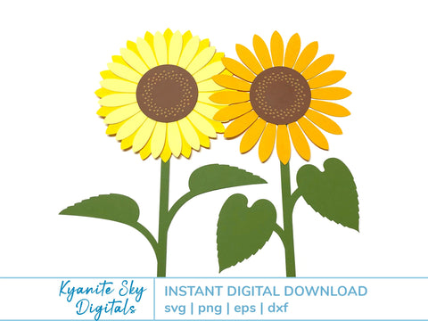 Sunflowers With Stems large flowers SVG files SVG Kyanite Sky Digitals 