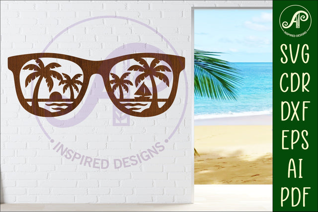 Sunglasses beach scene laser cut wall sign SVG APInspireddesigns 