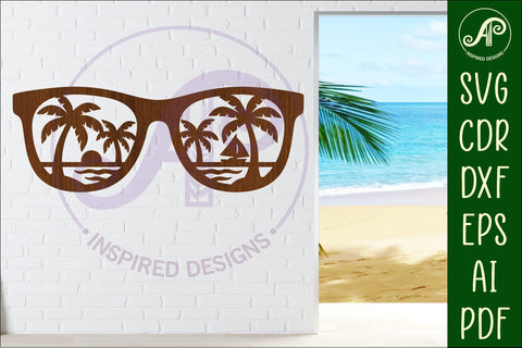 Sunglasses beach scene laser cut wall sign SVG APInspireddesigns 