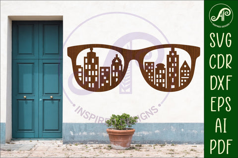 Sunglasses city scene laser cut wall sign SVG APInspireddesigns 