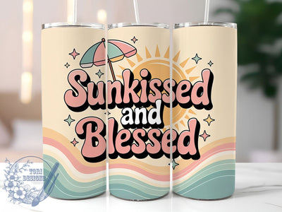 Sunkissed Blessed 20oz Tumbler, Blessed Summer Phrase, Tropical Coastal Illustration, Sublimation Tumbler Wrap, 20oz Tumbler, Fun Summer Gift, Bright Beach Style Sublimation ToriDesigns 