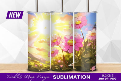 Sunny meadow pink flowers tumbler png Sublimation Regulrcrative 