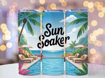 Sunny Paradise Vibes 20oz Tumbler, Vibrant Tropical Paradise, Summer Beach Wrap, 20oz Skinny Tumbler, Tropical Sublimation PNG, Summer Vacation Art, Sunny Beach Scene, Paradise Vibes Graphic Sublimation SvggirlplusArt 