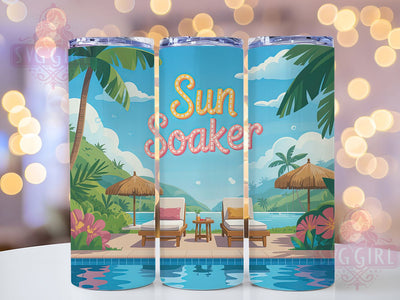Sunny Paradise Vibes 20oz Tumbler, Vibrant Tropical Paradise, Summer Beach Wrap, 20oz Skinny Tumbler, Tropical Sublimation PNG, Summer Vacation Art, Sunny Beach Scene, Paradise Vibes Graphic Sublimation SvggirlplusArt 