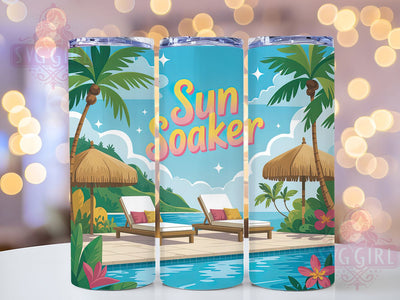 Sunny Paradise Vibes 20oz Tumbler, Vibrant Tropical Paradise, Summer Beach Wrap, 20oz Skinny Tumbler, Tropical Sublimation PNG, Summer Vacation Art, Sunny Beach Scene, Paradise Vibes Graphic Sublimation SvggirlplusArt 