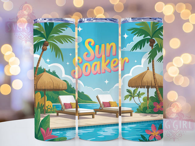 Sunny Paradise Vibes 20oz Tumbler, Vibrant Tropical Paradise, Summer Beach Wrap, 20oz Skinny Tumbler, Tropical Sublimation PNG, Summer Vacation Art, Sunny Beach Scene, Paradise Vibes Graphic Sublimation SvggirlplusArt 