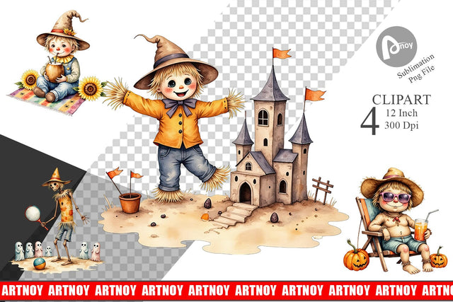 Sunny Scarecrow Fun Clipart Sublimation artnoy 