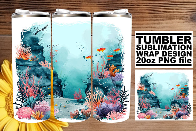 Sunny Seas Tumbler Wrap, Sublimation Design, 20oz, Vibrant Fish Art, Coastal Watercolor Sublimation afrosvg 