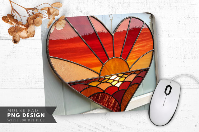 Sunrise Heart in Stained Glass Mouse Pad PNG Design Sublimation Regulrcrative 