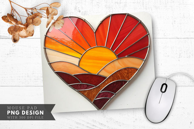 Sunrise Heart in Stained Glass Mouse Pad PNG Design Sublimation Regulrcrative 