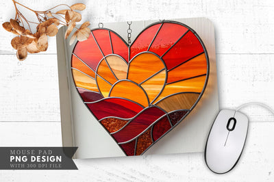 Sunrise Heart in Stained Glass Mouse Pad PNG Design Sublimation Regulrcrative 