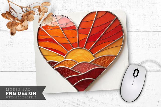 Sunrise Heart in Stained Glass Mouse Pad PNG Design Sublimation Regulrcrative 