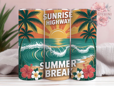 Sunrise Highway Surf 20oz Tumbler, Sunrise Highway Phrase, Summer Break Theme, Retro Tropical Surf Scene, Sublimation Tumbler Wrap, 20oz Tumbler, Fun Summer Gift Sublimation Li Zamperini 