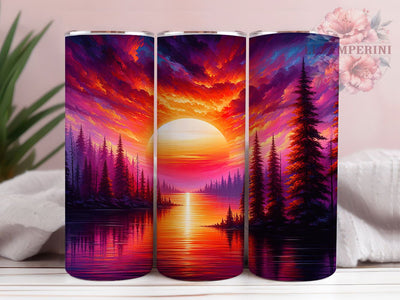 Sunrise Lake Landscape Tumbler, Scenic Nature Wrap, Seamless Landscape Design, Morning Glow Horizon, Water Reflection Pattern, Romantic Chic Style, Vibrant Outdoor Print, 20Oz Tumbler, Sublimation Sublimation Li Zamperini 