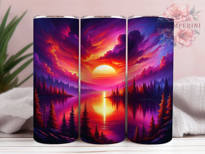 Sunrise Lake Landscape Tumbler, Scenic Nature Wrap, Seamless Landscape Design, Morning Glow Horizon, Water Reflection Pattern, Romantic Chic Style, Vibrant Outdoor Print, 20Oz Tumbler, Sublimation Sublimation Li Zamperini 