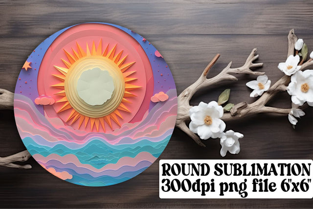 Sunrise Serenity: Keychain & Car Coaster Bundle Sublimation afrosvg 