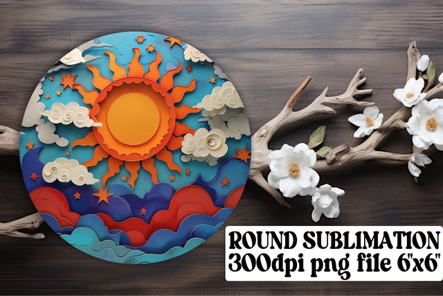 Sunrise Splendor: 3D Sun Circle Set Sublimation afrosvg 