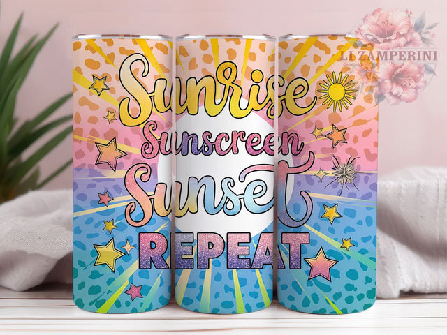 Sunrise Sunscreen Sunset Repeat 20oz Tumbler, Summer Tumbler, Sunrise Tumbler, Sunset Tumbler, Vacation Tumbler, 20oz Sublimation Wrap, Tropical Tumbler Sublimation Li Zamperini 