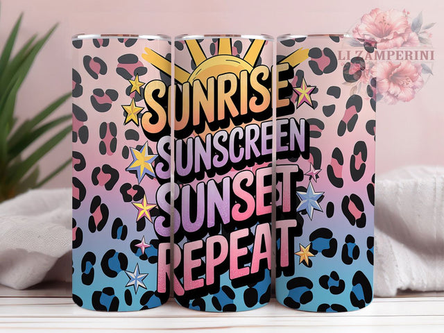 Sunrise Sunscreen Sunset Repeat 20oz Tumbler, Summer Tumbler, Sunrise Tumbler, Sunset Tumbler, Vacation Tumbler, 20oz Sublimation Wrap, Tropical Tumbler Sublimation Li Zamperini 