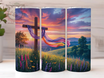 Sunrise Wildflower Faith Cross Tumbler, Wildflower Meadow Tumbler, Stylish 20oz Wrap, Sublimation Design, Trendy Gift Idea, Faith Cross Wrap, Inspirational Nature Tumbler Sublimation Lara' s Designs 