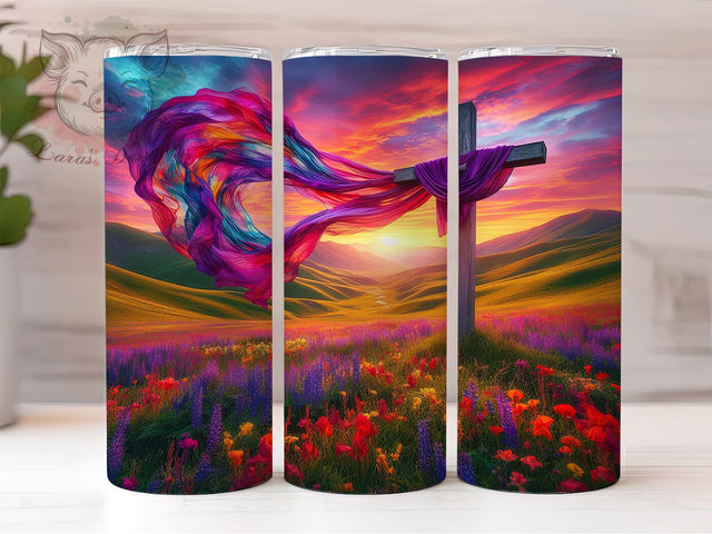 Sunrise Wildflower Faith Cross Tumbler, Wildflower Meadow Tumbler, Stylish 20oz Wrap, Sublimation Design, Trendy Gift Idea, Faith Cross Wrap, Inspirational Nature Tumbler Sublimation Lara' s Designs 