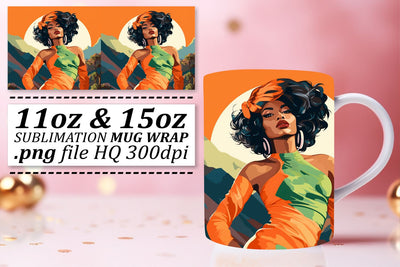 Sunset Afro Mug Wrap 11oz 15oz Sublimation afrosvg 