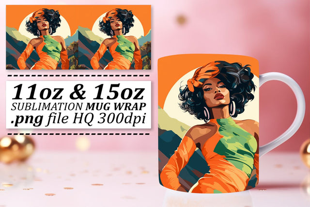 Sunset Afro Mug Wrap 11oz 15oz Sublimation afrosvg 