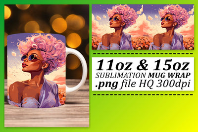 Sunset Afro Woman Design Mug Wrap Sublimation afrosvg 
