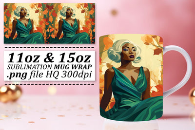 Sunset Afro Woman Mug Wrap Design Sublimation afrosvg 