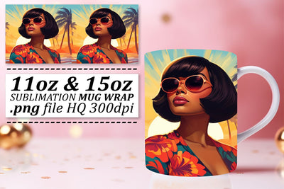 Sunset Afro Woman Mug Wrap Sublimation Sublimation afrosvg 