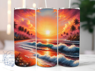 Sunset At The Beach 20 oz Skinny Tumbler Sublimation Design, Beach Tumbler Png, Straight & Tapered Tumbler Wrap, Instant Digital Download Sublimation ToriDesigns 