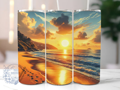 Sunset At The Beach 20 oz Skinny Tumbler Sublimation Design, Beach Tumbler Png, Straight & Tapered Tumbler Wrap, Instant Digital Download Sublimation ToriDesigns 