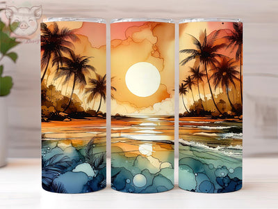 Sunset at the beach 20oz Tumbler Png, Sublimation Design, Alcohol ink Ocean Palms Summer Tumbler Png, Digital Download PNG Sublimation Lara' s Designs 