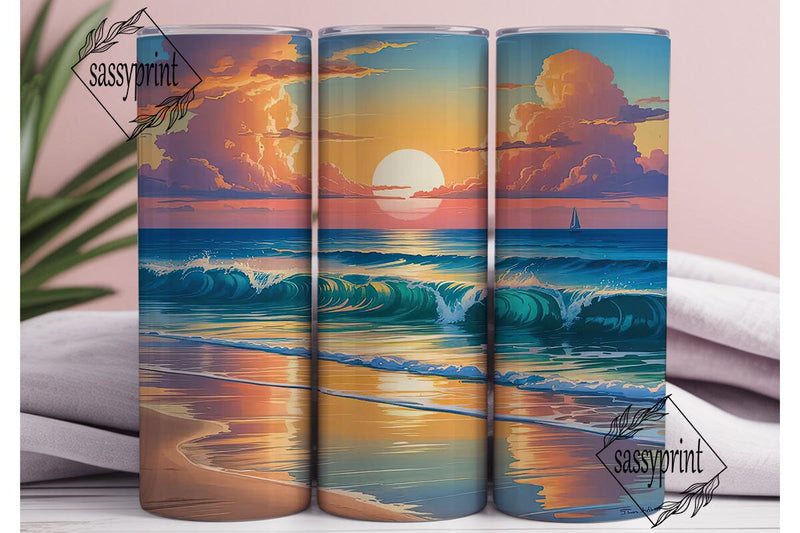 Sunset Beach 20oz Tumbler Wrap Sublimation sassyprint 