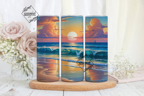 Sunset Beach 20oz Tumbler Wrap Sublimation sassyprint 