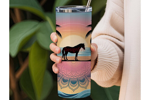 Sunset Beach Horse 20oz Tumbler Wrap Sublimation DesignSVG 