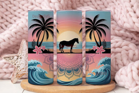 Sunset Beach Horse 20oz Tumbler Wrap Sublimation DesignSVG 