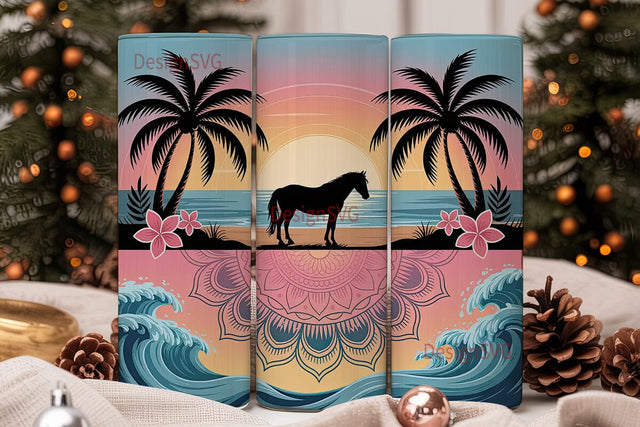 Sunset Beach Horse 20oz Tumbler Wrap Sublimation DesignSVG 