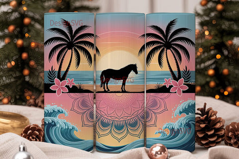 Sunset Beach Horse 20oz Tumbler Wrap Sublimation DesignSVG 