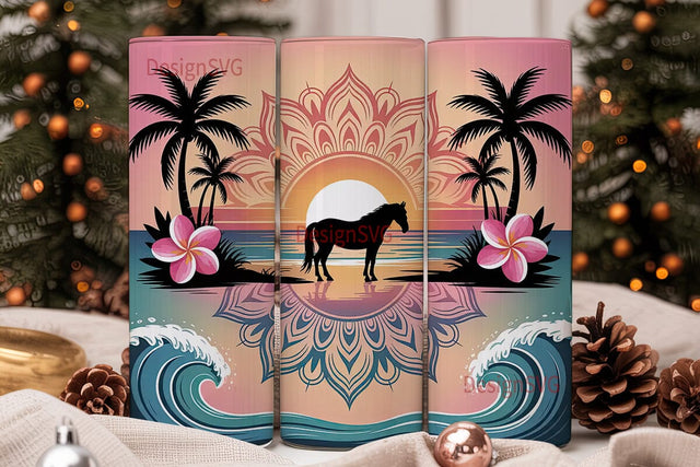 Sunset Beach Horse 20oz Tumbler Wrap Sublimation DesignSVG 