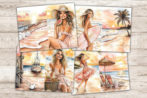 Sunset Beach Junk Journal Pages | Ocean Scrapbook Kit SVG GlamArtZhanna 
